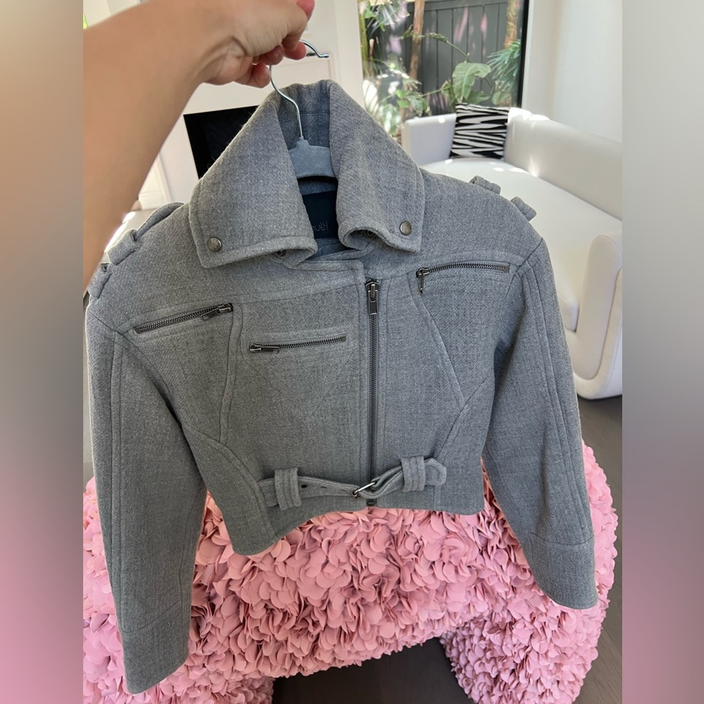 Yigal Azrouel Gray Cropped Jacket with Belted Waist - Picture 10 of 13